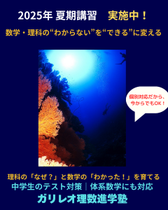 2025年夏期講習 実施中｜数学・理科の“わからない”を“できる”に変える個別指導塾｜ガリレオ理数進学塾（中学生・中高一貫対応）